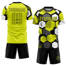 Load image into Gallery viewer, Custom Neon Yellow Black-White Sublimation Soccer Uniform Jersey