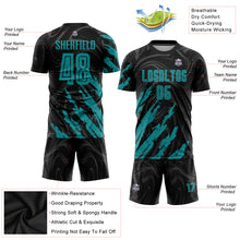 Load image into Gallery viewer, Custom Black Teal Sublimation Soccer Uniform Jersey