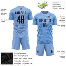 Load image into Gallery viewer, Custom Light Blue Black Sublimation Soccer Uniform Jersey