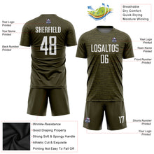Load image into Gallery viewer, Custom Olive White Sublimation Salute To Service Soccer Uniform Jersey