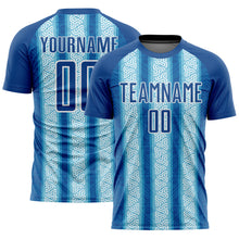 Load image into Gallery viewer, Custom Blue Light Blue-White Ethnic Stripes Sublimation Soccer Uniform Jersey