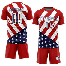 Load image into Gallery viewer, Custom Red White-Navy Vintage American Flag Sublimation Soccer Uniform Jersey