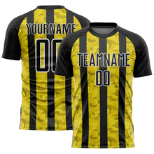 Load image into Gallery viewer, Custom Black Yellow-White Sublimation Soccer Uniform Jersey