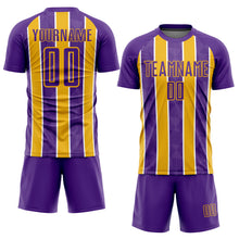 Load image into Gallery viewer, Custom Purple Gold-White Stripes Sublimation Soccer Uniform Jersey