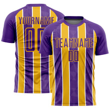 Load image into Gallery viewer, Custom Purple Gold-White Stripes Sublimation Soccer Uniform Jersey