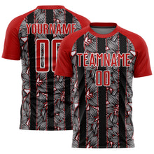 Load image into Gallery viewer, Custom Red Black-White Flowers Sublimation Soccer Uniform Jersey