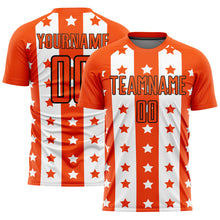 Load image into Gallery viewer, Custom Orange Black-White Stars And Stripes Sublimation Soccer Uniform Jersey