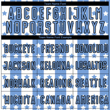 Load image into Gallery viewer, Custom Light Blue Black-White Stars And Stripes Sublimation Soccer Uniform Jersey