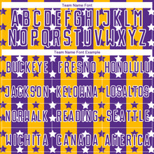 Load image into Gallery viewer, Custom Purple Gold-White Stars And Stripes Sublimation Soccer Uniform Jersey