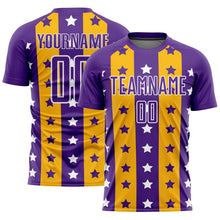 Load image into Gallery viewer, Custom Purple Gold-White Stars And Stripes Sublimation Soccer Uniform Jersey