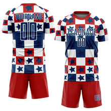Load image into Gallery viewer, Custom Royal Red-White Stars And Squares Sublimation Soccer Uniform Jersey