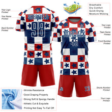 Load image into Gallery viewer, Custom Royal Red-White Stars And Squares Sublimation Soccer Uniform Jersey