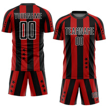 Load image into Gallery viewer, Custom Red Black-White Stars And Squares Sublimation Soccer Uniform Jersey