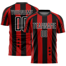 Load image into Gallery viewer, Custom Red Black-White Stars And Squares Sublimation Soccer Uniform Jersey