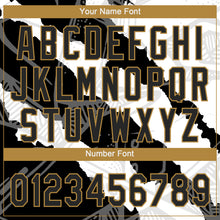 Load image into Gallery viewer, Custom Graffiti Pattern Black-Old Gold 3D Two-Button Unisex Softball Jersey