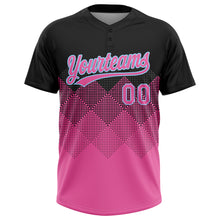 Load image into Gallery viewer, Custom Black Pink-Light Blue 3D Pattern Gradient Square Shapes Two-Button Unisex Softball Jersey