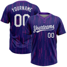 Load image into Gallery viewer, Custom Purple White 3D Pattern Two-Button Unisex Softball Jersey