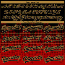 Load image into Gallery viewer, Custom Red Black-Old Gold 3D Pattern Gradient Square Shapes Two-Button Unisex Softball Jersey