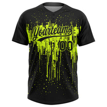 Load image into Gallery viewer, Custom Black Black-Neon Green 3D Pattern Two-Button Unisex Softball Jersey