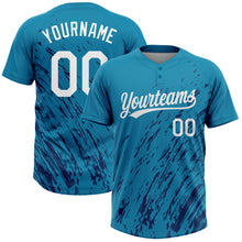 Load image into Gallery viewer, Custom Teal White-Royal 3D Pattern Two-Button Unisex Softball Jersey