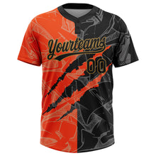 Load image into Gallery viewer, Custom Graffiti Pattern Black-Old Gold 3D Two-Button Unisex Softball Jersey