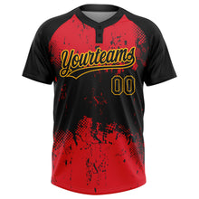 Load image into Gallery viewer, Custom Red Black-Gold 3D Pattern Two-Button Unisex Softball Jersey