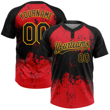 Load image into Gallery viewer, Custom Red Black-Gold 3D Pattern Two-Button Unisex Softball Jersey