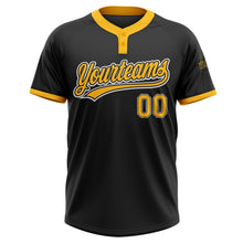 Load image into Gallery viewer, Custom Black Gold-White Two-Button Unisex Softball Jersey