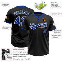 Load image into Gallery viewer, Custom Black Royal-White Two-Button Unisex Softball Jersey