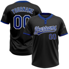 Load image into Gallery viewer, Custom Black Royal-White Two-Button Unisex Softball Jersey