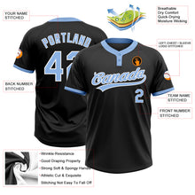 Load image into Gallery viewer, Custom Black Light Blue-White Two-Button Unisex Softball Jersey