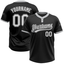 Load image into Gallery viewer, Custom Black White-Gray Two-Button Unisex Softball Jersey