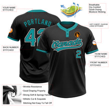 Load image into Gallery viewer, Custom Black Teal-White Two-Button Unisex Softball Jersey