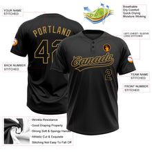 Load image into Gallery viewer, Custom Black Black-Old Gold Two-Button Unisex Softball Jersey