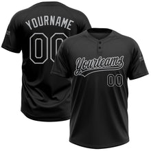 Load image into Gallery viewer, Custom Black Black-Gray Two-Button Unisex Softball Jersey