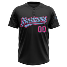 Load image into Gallery viewer, Custom Black Pink-Light Blue Two-Button Unisex Softball Jersey