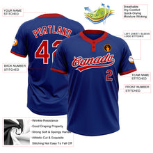 Load image into Gallery viewer, Custom Royal Red-White Two-Button Unisex Softball Jersey