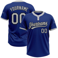Load image into Gallery viewer, Custom Royal Gray-Black Two-Button Unisex Softball Jersey