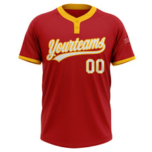 Load image into Gallery viewer, Custom Red White-Gold Two-Button Unisex Softball Jersey