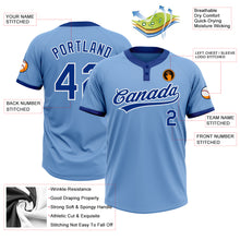Load image into Gallery viewer, Custom Light Blue Royal-White Two-Button Unisex Softball Jersey