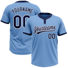 Load image into Gallery viewer, Custom Light Blue Navy-White Two-Button Unisex Softball Jersey