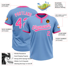 Load image into Gallery viewer, Custom Light Blue Pink-White Two-Button Unisex Softball Jersey