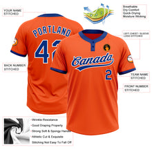 Load image into Gallery viewer, Custom Orange Royal-White Two-Button Unisex Softball Jersey