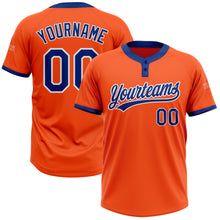 Load image into Gallery viewer, Custom Orange Royal-White Two-Button Unisex Softball Jersey