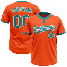 Load image into Gallery viewer, Custom Orange Teal-White Two-Button Unisex Softball Jersey