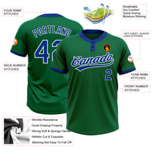 Load image into Gallery viewer, Custom Kelly Green Royal-White Two-Button Unisex Softball Jersey