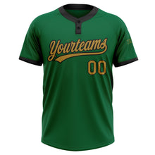 Load image into Gallery viewer, Custom Kelly Green Old Gold-Black Two-Button Unisex Softball Jersey