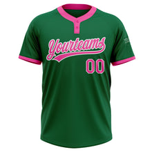 Load image into Gallery viewer, Custom Kelly Green Pink-White Two-Button Unisex Softball Jersey