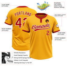 Load image into Gallery viewer, Custom Gold Red-White Two-Button Unisex Softball Jersey