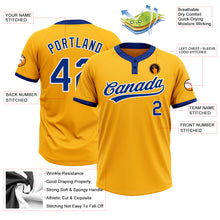 Load image into Gallery viewer, Custom Gold Royal-White Two-Button Unisex Softball Jersey